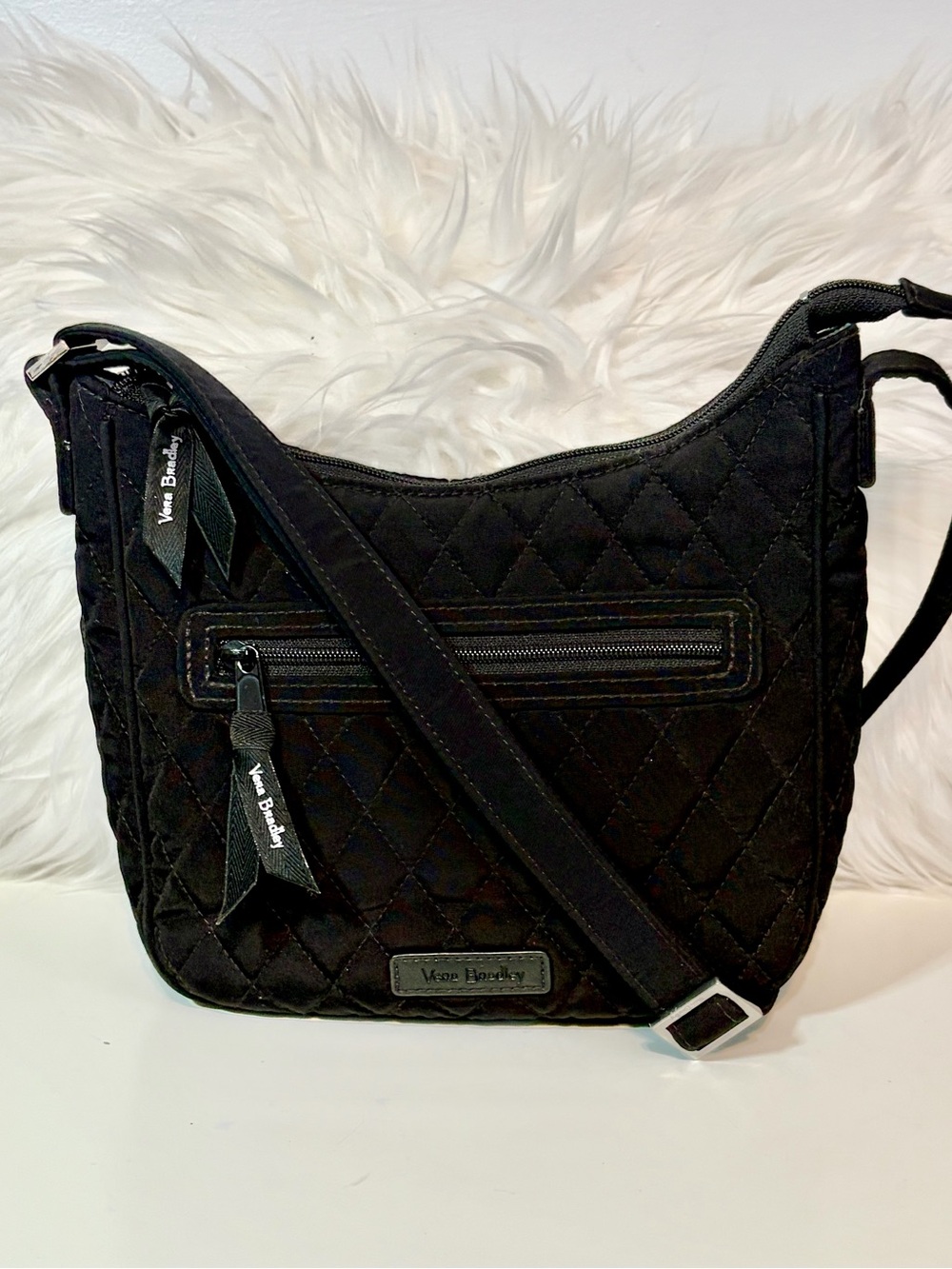 Vera Bradley Black Mini Andi Quilted Cotton Crossbody with Red Roses Lining Y2K